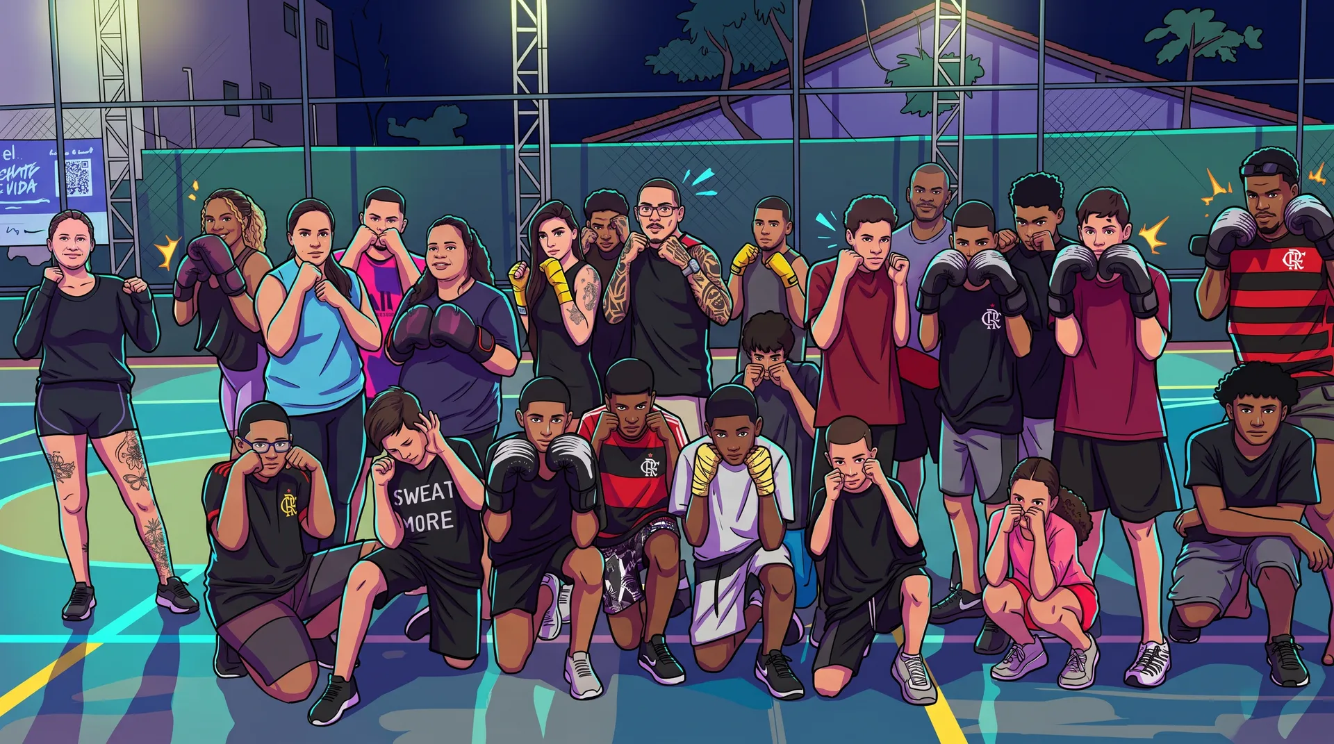 Ilustração da equipe do projeto Boxe Salvando Vidas